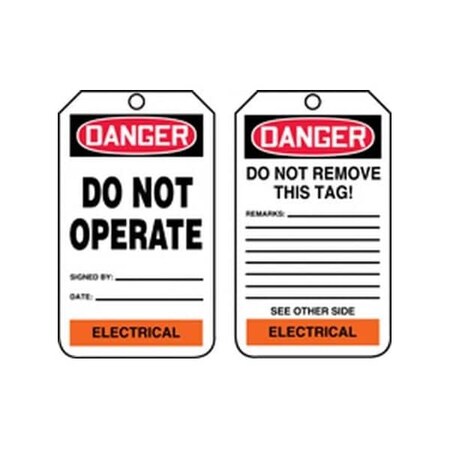 Accuform Safety Tags, DANGER DO NOT OPERATE ELECTRICAL, 5.75in x 3.25in, PF-Cardstock, 25PK TPM224CTP